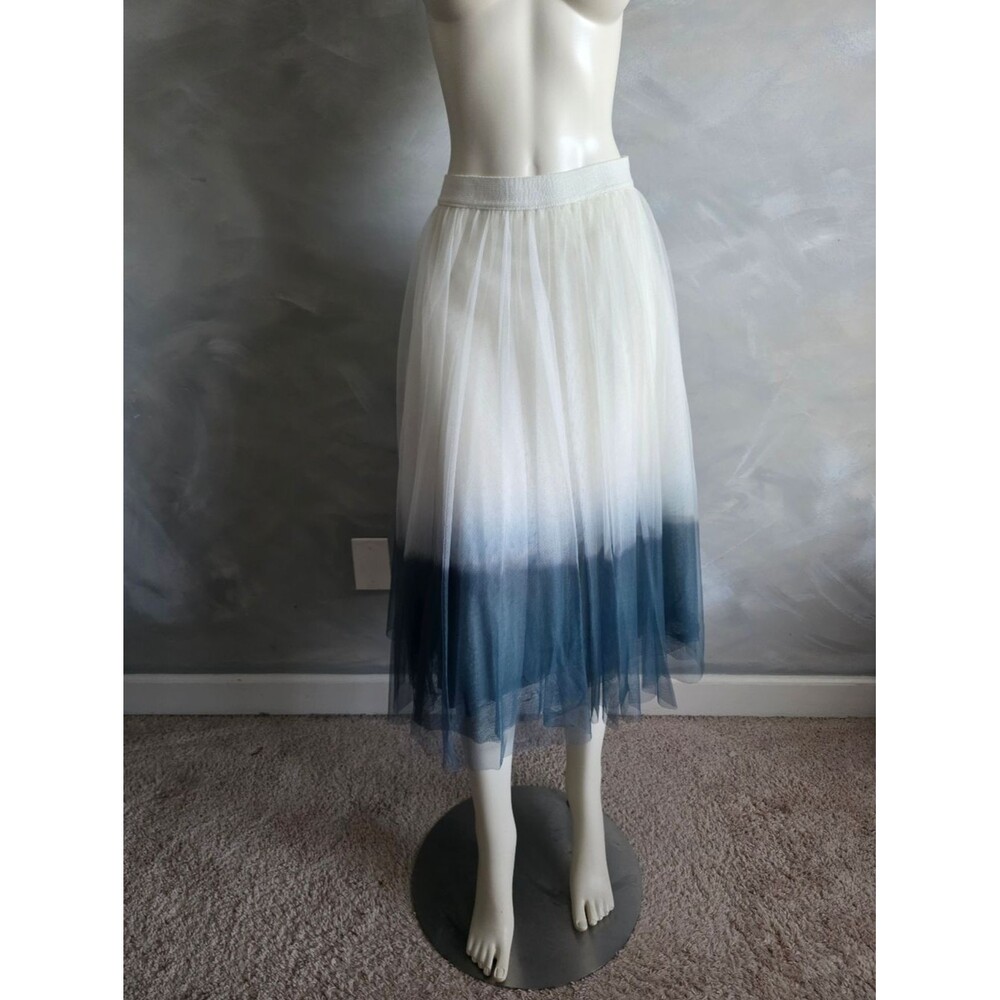 Anthropologie Bailey 44 Dipped Tulle Full Midi Skirt in White & Blue Green Sz S